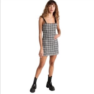 ALICE + OLIVIA  FAUX LEATHER AND TWEED MINI DRESS 6